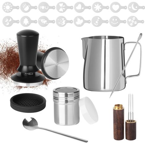51-mm-kaffeetamper, Barista-zubehör Mit 51-mm-espressopresse, 350-ml-schaumkännchen, Kaffeemischer, Tampermatte Und Latte-art-set