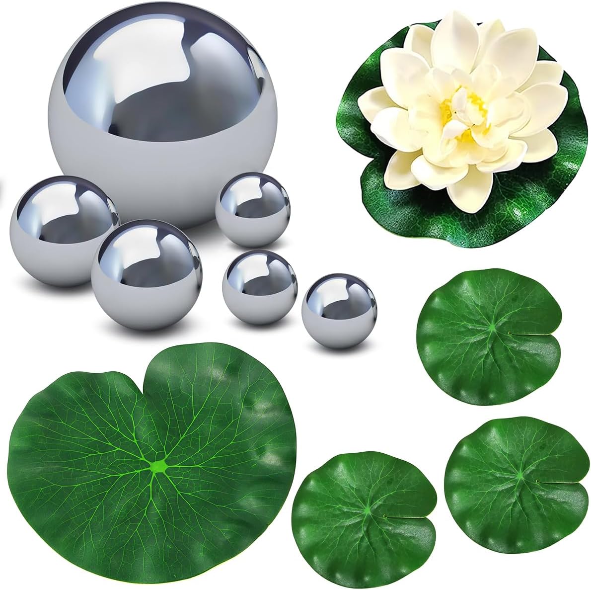 Mini-deko-teich, Teich-dekoration, Mini-teich-dekoration, Künstliche Lotusblumen, Mit 6 Schwimmenden Kugeln, 4 Lotusblättern, Ideal Für Garten, Brunnen Oder Wasserschalen