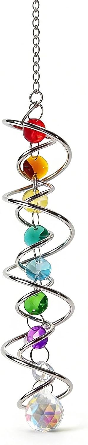 Kristall-sonnenfänger, Sonnenfänger Mit Spiralschwanz Und Sieben Chakra-perlen, Hängender Bunter Windspiel-sonnenfänger Für Gartenfensterdekoration (46 Cm)