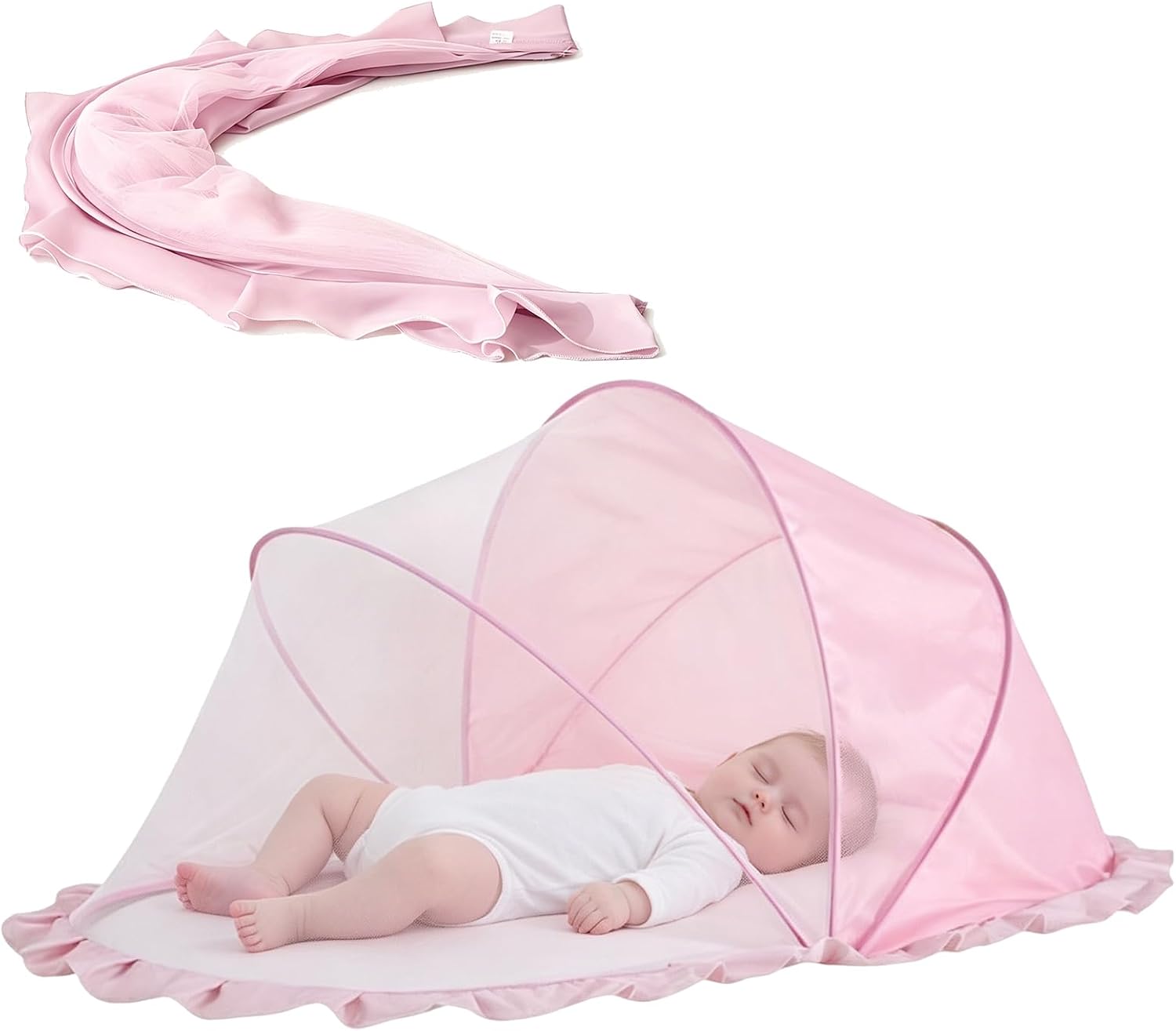 Moskitonetz Für Babybett 125 × 65 × 60 Cm, Faltbares Und Tragbares Pop-up-moskitonetz, Halbverdunkelnd Und Atmungsaktiv, Co-sleeping-kompatibel, Geeignet Für Babybetten Und Reisen (pink)