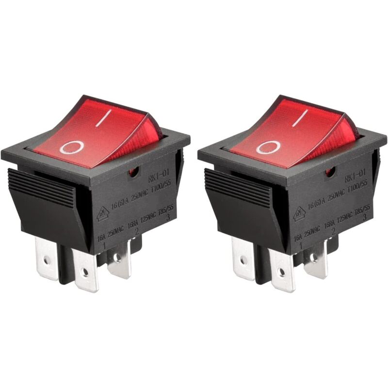 4-poliger Ein/aus-wippschalter – Rote Led – 16 A, 250 V Ac – 100 Mω Kontaktwiderstand – 2er-pack