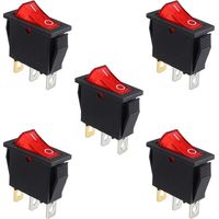 5er-pack Rot Beleuchteter Wippschalter – Ein/aus, 3-polig, 3 Positionen – Spannung 250 V/15 A, 125 V/20 A – Lebensdauer 80.000 Schaltzyklen – Kcd3-101