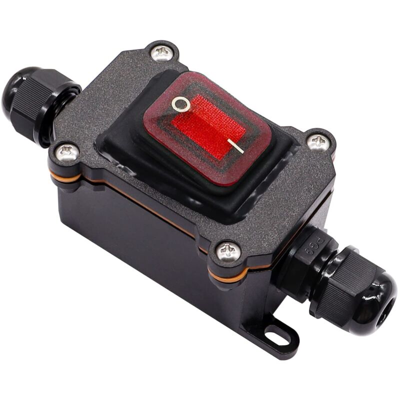 Ip67 Wasserdichter Kabelschalter, 4-poliger Dpst-ein/aus-leitungsschalter, 220-v-wechselstrom-außenschalter Mit Roter Led, Zwei Ein- Und Ausgänge, H-k062-kcd4-201n-rw, 220 V