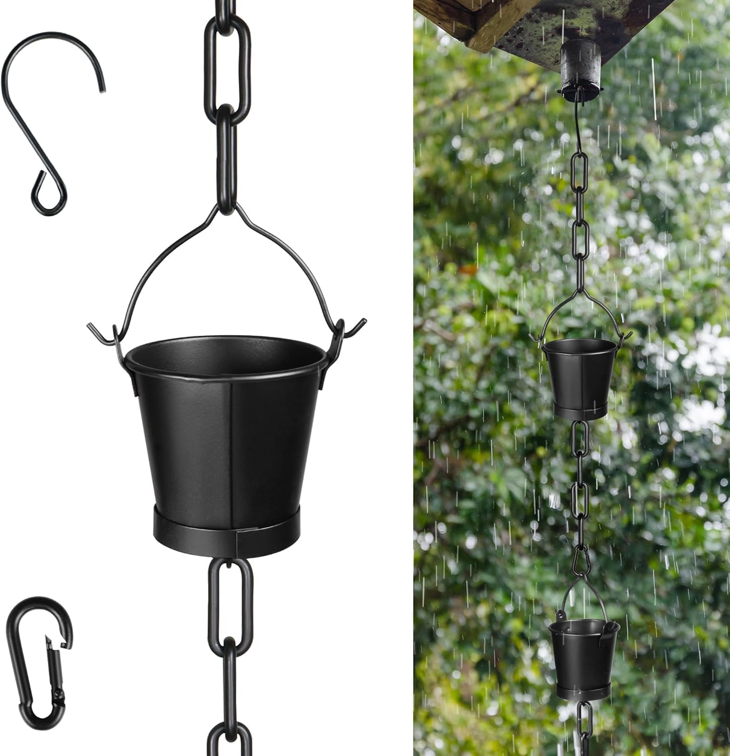 380 Cm Verstellbare Regenkette Aus Metall Mit 12 Schalen, Dachrinnenkette Mit Regenglocken Für Regenfänger Im Freien (eimerbecher)