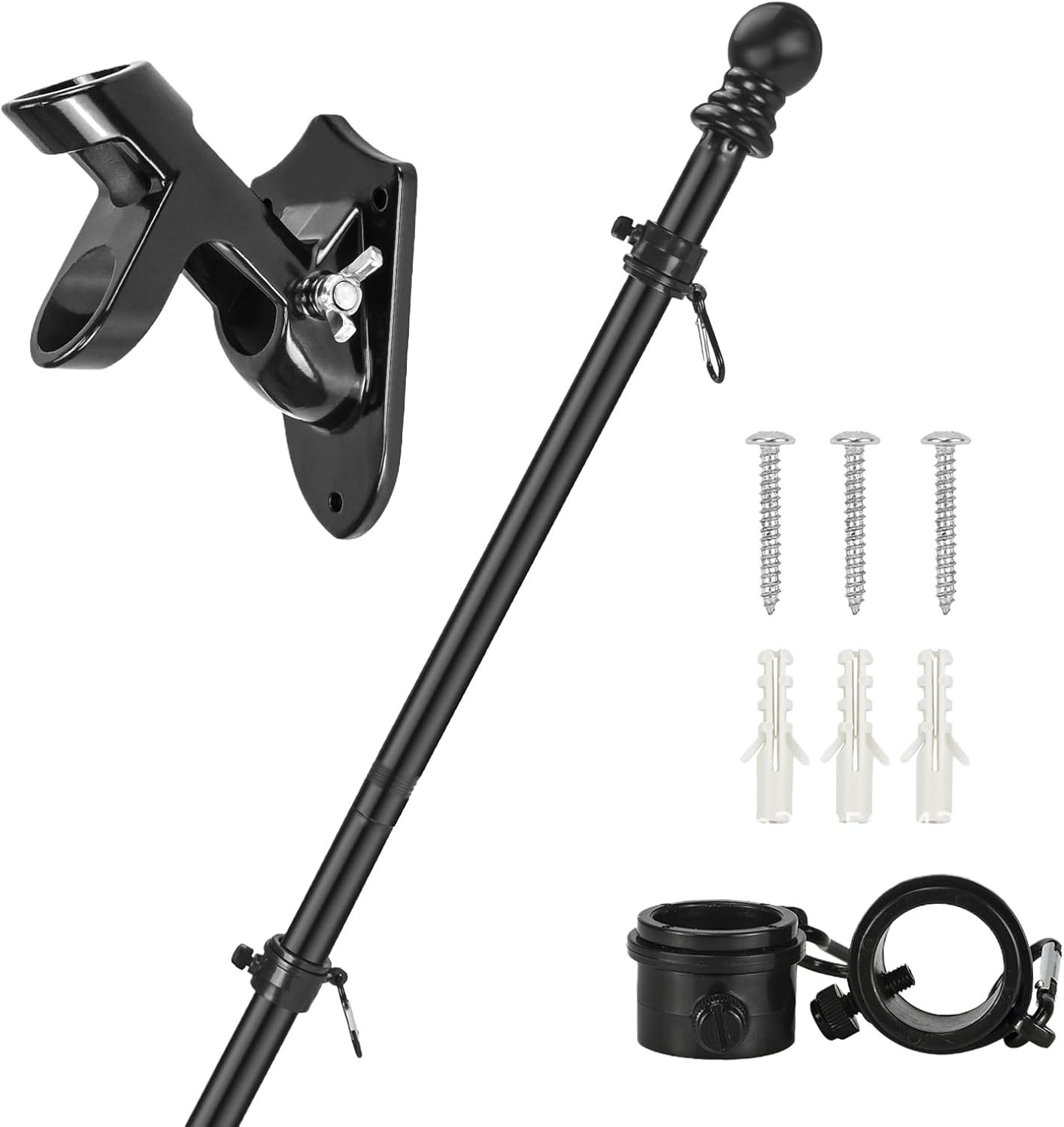Fahnenmast-set Mit Fahnenständer, 1,5 M Langes Fahnenmast-set Aus Edelstahl Mit Um 360° Drehbaren Ringen Und Kugelförmiger Spitze, Aluminiumhalterung, Wandhalterung Für Zuhause, Garten, Außenbereich