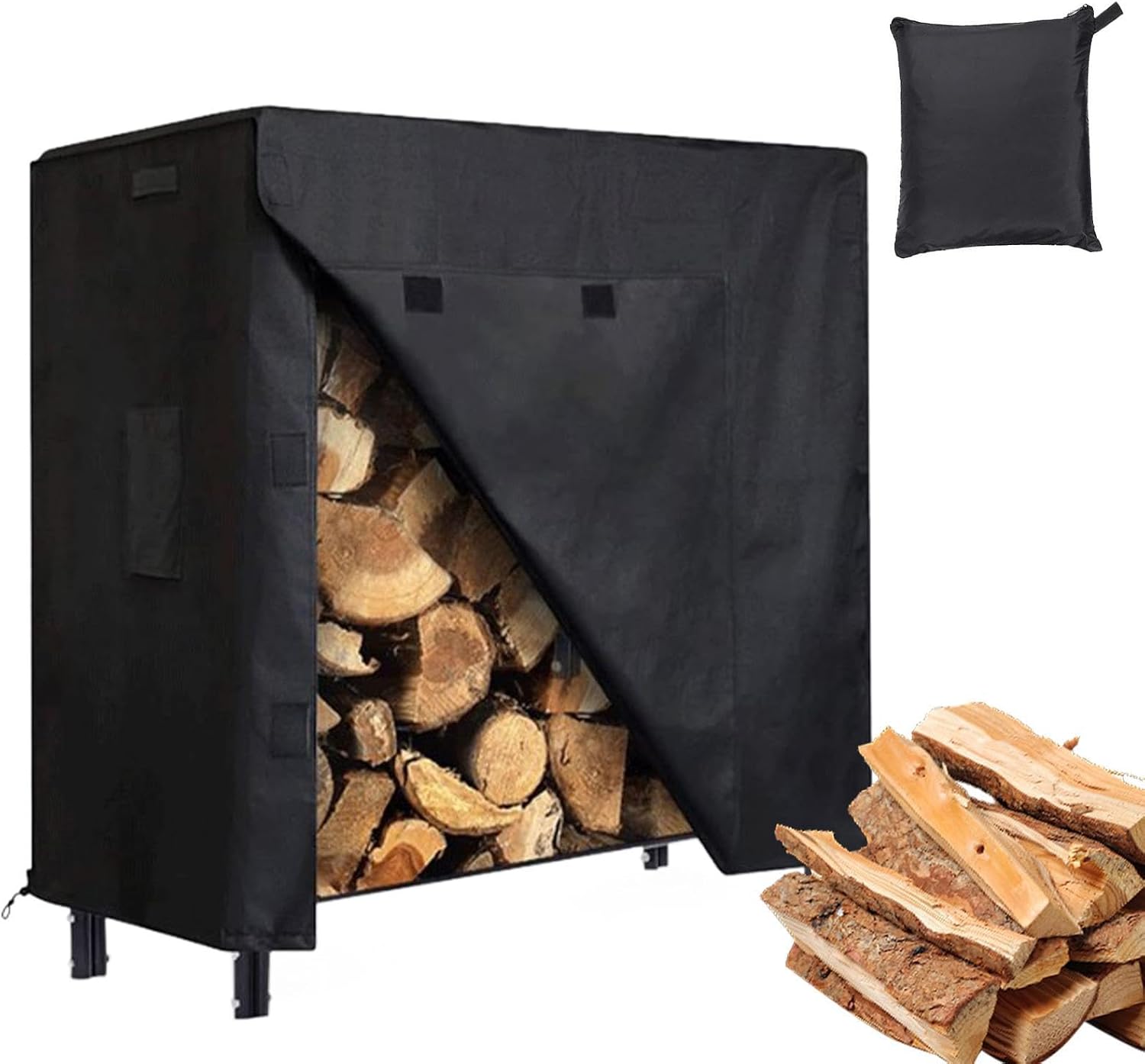 Holzregalabdeckung – 210d Oxford-gewebe 122 X 61 X 107 Cm, Wasserdichte Brennholzabdeckung, Winddichter Uv-schutz Holzlager Im Freien, Verstellbarer, Robuster Schutz, Regen, Schnee