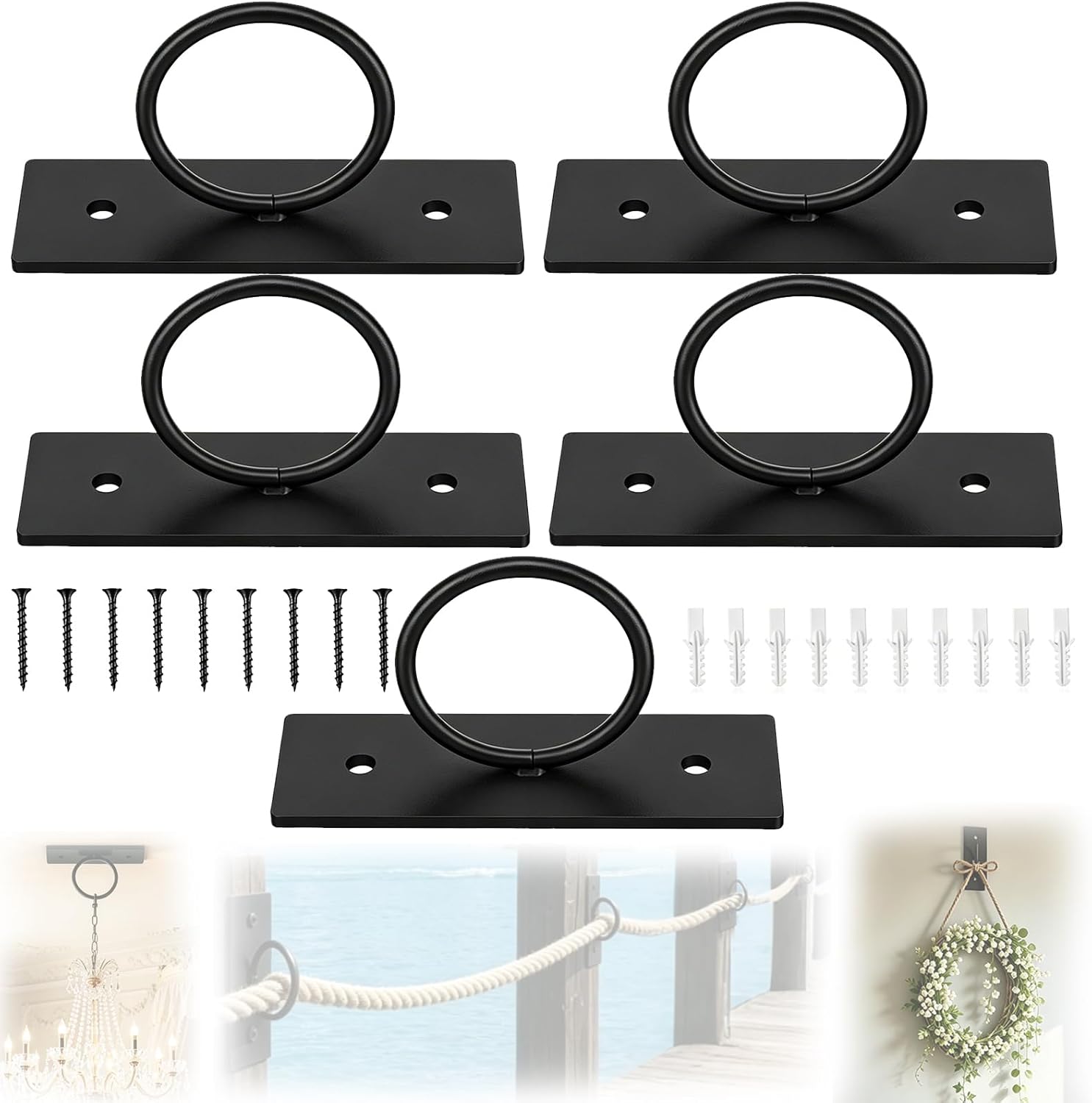 Seilhalterungen, 5-teiliges Befestigungsset, Halterungen, Ringe Und Halterungen Für Zäune, Treppen, Terrassengeländer Und Handläufe, Wandbeschläge Für Eine Einfache Installation
