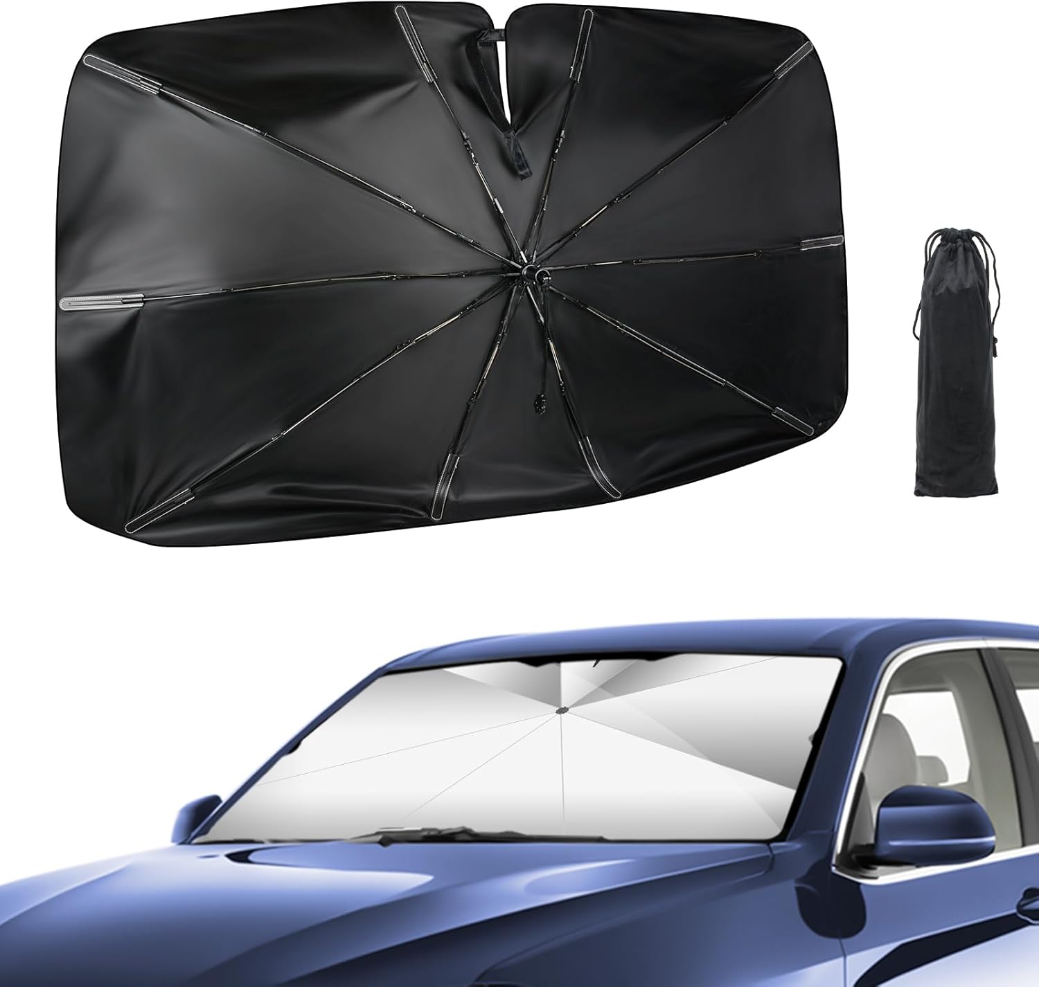 Auto-sonnenschutz Für Die Windschutzscheibe, 145 X 85 Cm, Große Größe, Uv-schutz Und Hitzebeständiger, Klappbarer Drehgriff, Mit Aussparung Für Den Rückspiegel – Ideal Für Suv Und Autos.