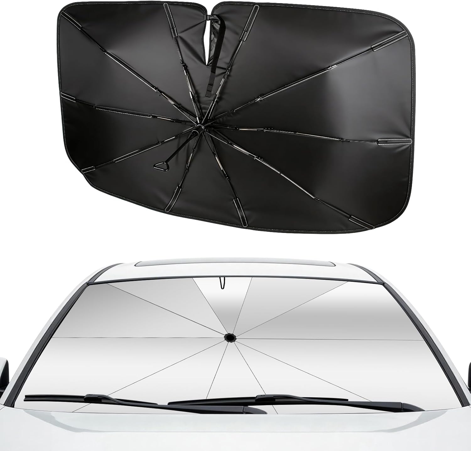 Auto-sonnenschutz Für Die Windschutzscheibe, 145 X 85 Cm, Groß, Uv-schutz Und Hitzeschutz, Klappbarer Drehgriff, Schwarz, Mit Aussparung Für Rückspiegel – Ideal Für Suv Und Autos.