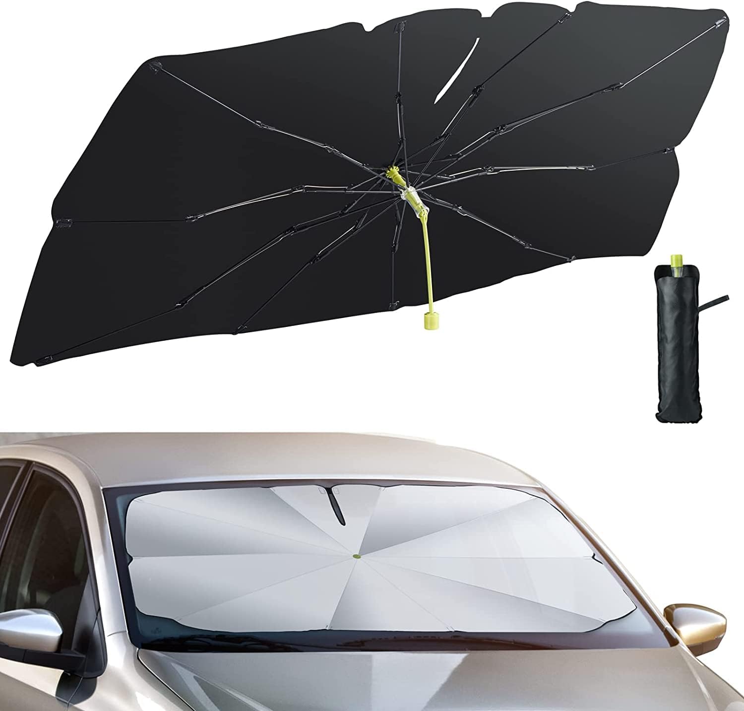 Auto-sonnenschutz Für Die Windschutzscheibe, 140 X 75 Cm, Faltbarer Sonnenschutz-regenschirm Für Auto, Uv-schutz, Für Die Meisten Autos, Suvs, Lkws