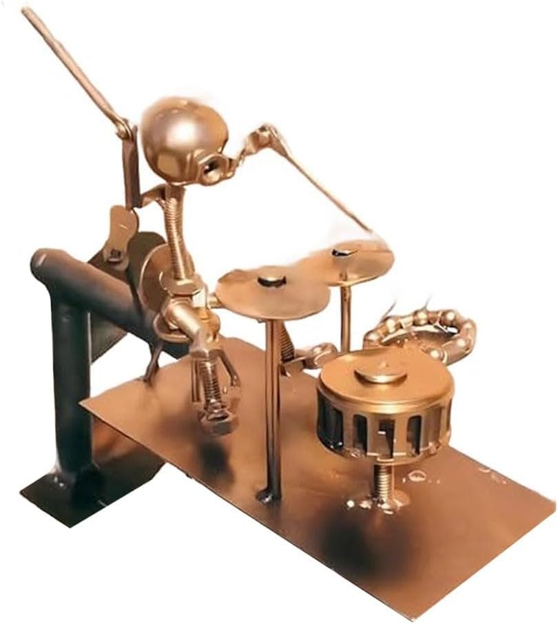 Metall-windmühle Für Gartendekoration, Handgeschweißt, Mit Gitarrenkreisel Und Beweglicher Schlagzeuger-figur Für Lustige Visuelle Effekte (windmühle, Gold)