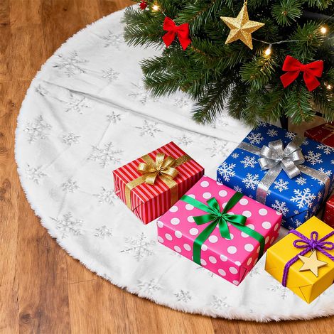 Weihnachtsbaumdecke 122 Cm, Weißer Plüschbezug Mit Silberner Schneeflocke, Perfekt Für Weihnachts- Und Silvesterpartys, Baumhocker-dekorationen