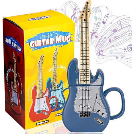 Gitarrenförmiger Becher, Musikbecher, Keramik-teebecher, Kreativer Gitarrenhenkel, Personalisierter Kaffee-/milchbecher, Geschenk, Zuhause, Büro, 450 Ml