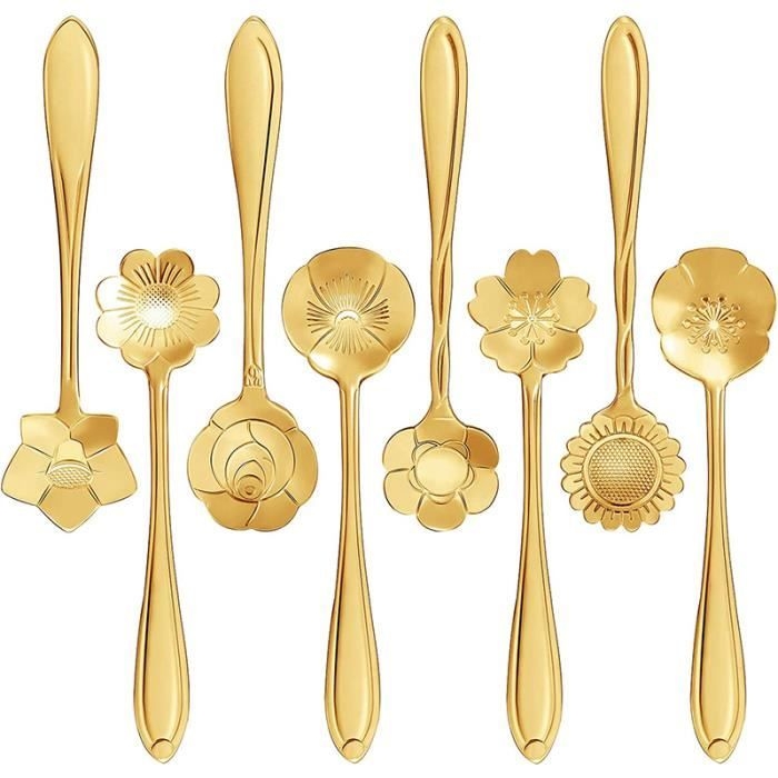 16-teiliges Wovte Kaffeelöffel-set, Blütenförmige Teelöffel, Dessertlöffel, Rührlöffel, Tafelbesteck (gold)