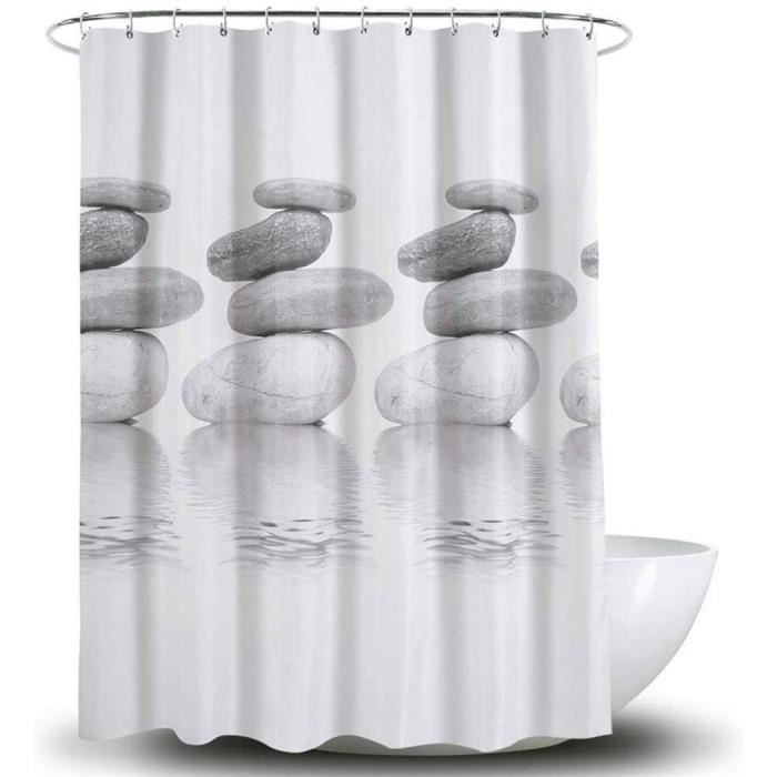 Wasserdichter, Antibakterieller 3d-duschvorhang – Mit 12 Ringen – Polyester – 180 X 180 Cm – Kieselgrau