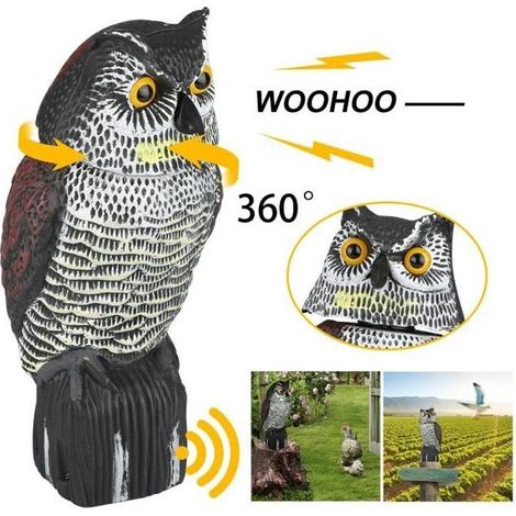 Vogelscheuche - Gaodiriyong - Drehende Eule - Gartenschutz - Realistisch - Grauer Kunststoff