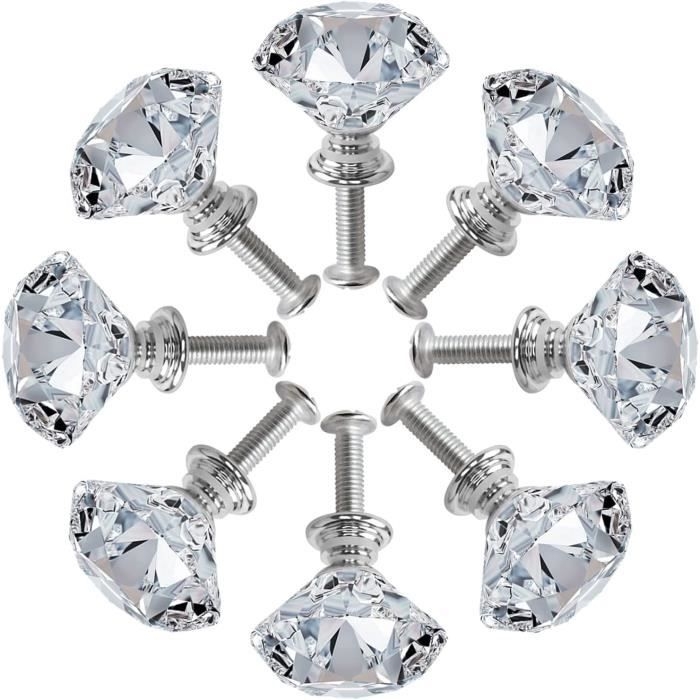 Set Aus 8 Silbernen Kristall-schranktürknöpfen, Gefertigt Aus Diamantgeschliffener Zinklegierung Mit Schraubknöpfen