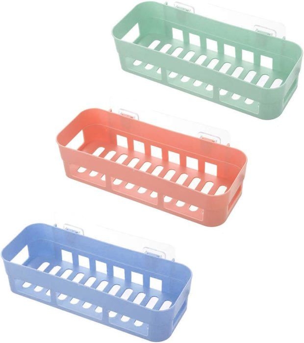 Set Mit 3 Selbstklebenden Badezimmerregalen, Rostfreien Körben, Bohrfreie Regale Für Shampoo Und Seife