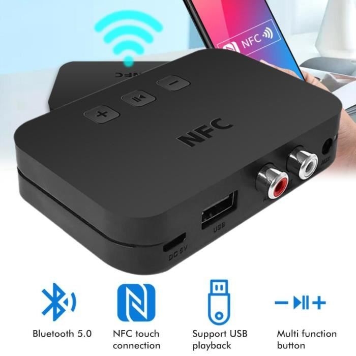 Bluetooth 5.0 Nfc-audioadapter Für Lautsprecher, Drahtloser Audioempfänger, Kompatibel Mit Smartphones Und Tablets