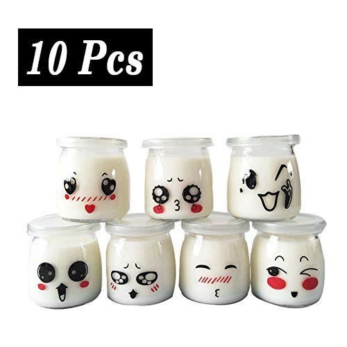 Joghurtgläser, Sahnegläser, Dessertgläser Mit Emoji-dekoration Und Deckeln – 10 X 100 Ml Gläser
