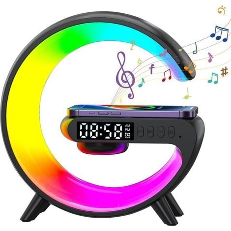 Nachttischlampe Mit Kabellosem Ladegerät, Kabelloses Wecklicht Mit Ladefunktion, Bluetooth-lautsprecher Mit Wecker, Weckersimulator
