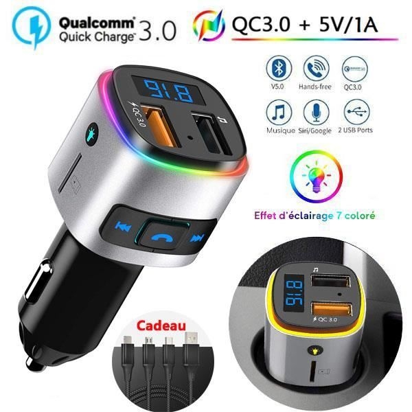 Bluetooth-fm-transmitter, Qc3.0 Fm-freisprecheinrichtung, Bluetooth-kit, Autoradio-adapter, Ladegerät, Farbiges Licht