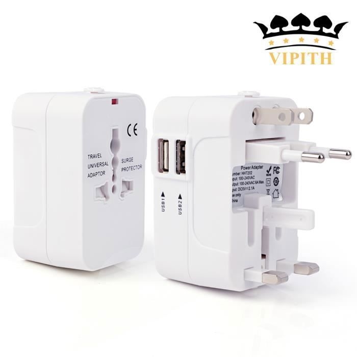 Vipith Universal-reiseadapter Für Großbritannien/europa/usa/australien Mit 2 Usb-anschlüssen