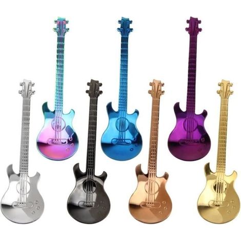 Kaffeelöffel – Edelstahl – Gitarrenmotiv – 7-teilig – Farbenfrohes Design – Leicht Zu Reinigen