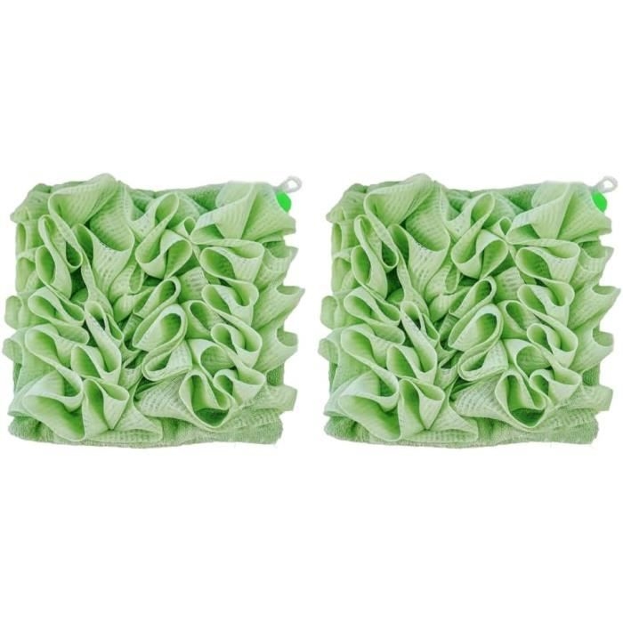 Duschblumen, 2-in-1-badeschwamm (luffa Und Feines Netzgewebe), Peeling-handschuhe (quadratisch) Mit Kordelzug, 2 Stück