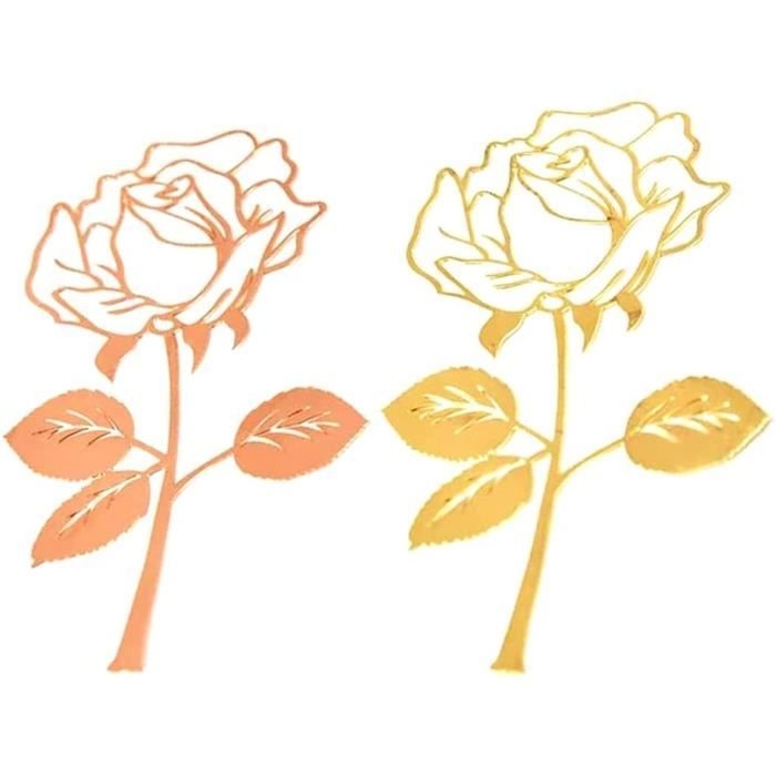 Lesezeichen, Edelstahl-lesezeichen, 2er-set Lesezeichen Aus Roségoldfarbenem Metall, Kreatives Lesezeichen In Rosenform, Roségold, Gold