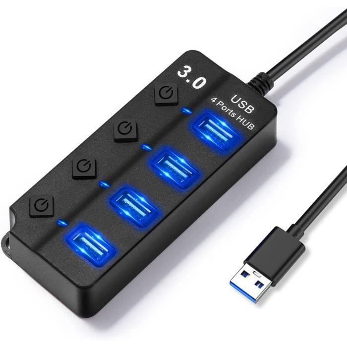 Usb-hub – Aburnudrey – 4 Usb 3.0-anschlüsse – Separate Ein-/ausschalter – Plug & Play – Schwarz