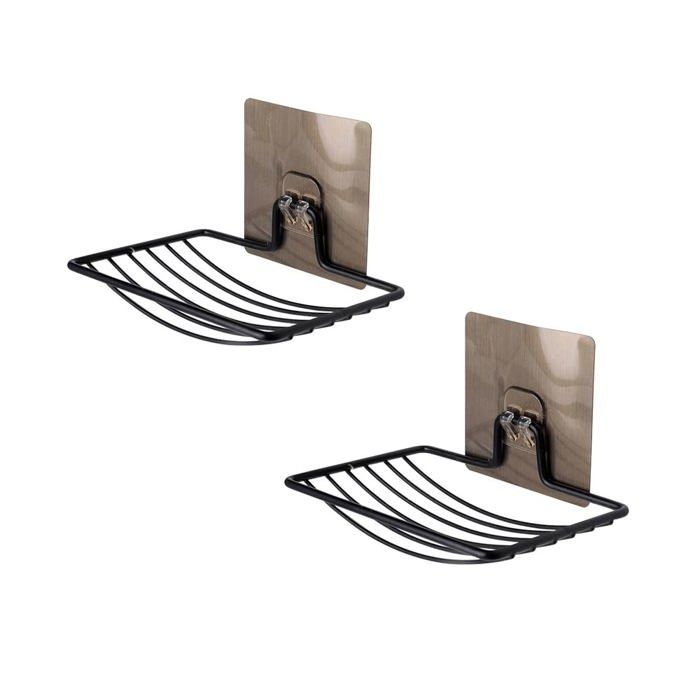 Set Mit 2 Robusten, Selbstklebenden Seifenschalen Aus Edelstahl Für Zuhause, Küche, Bad Und Dusche, Schwarz