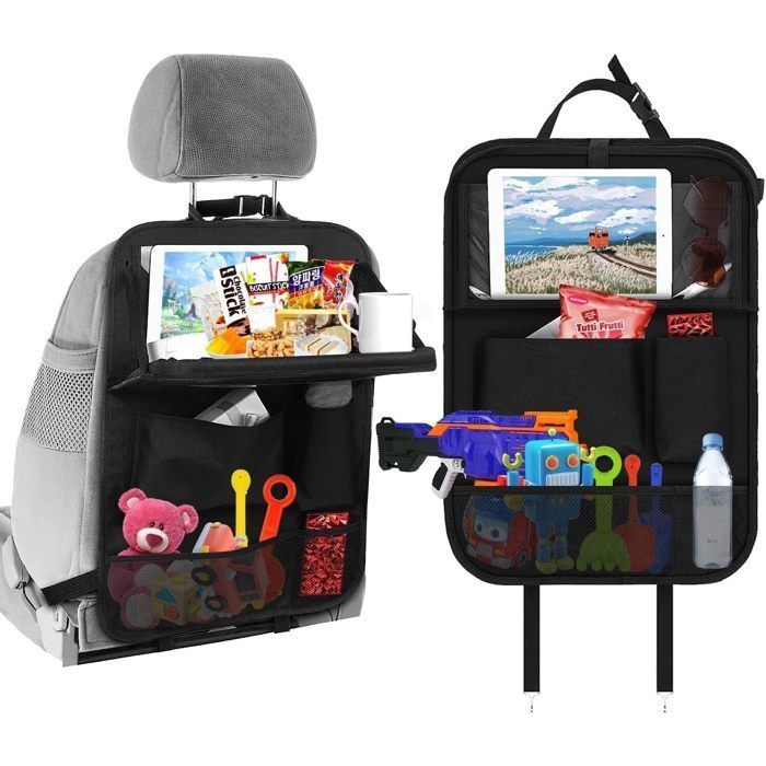 Kinder-auto-organizer, Rücksitzschutz Mit Transparenter Tasche Und Klappbarem Tablett Für Handy/ipad (schwarz)