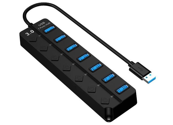 Ultraschlanker 7-port-usb-3.0-datenhub Mit Individuellen Led-schaltern (schwarz)