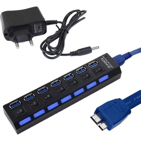 Usb 3.0 Hub Mit 7 Ports, Led-anzeige Für Pc/laptop, 5g Mbps, Eu-stecker