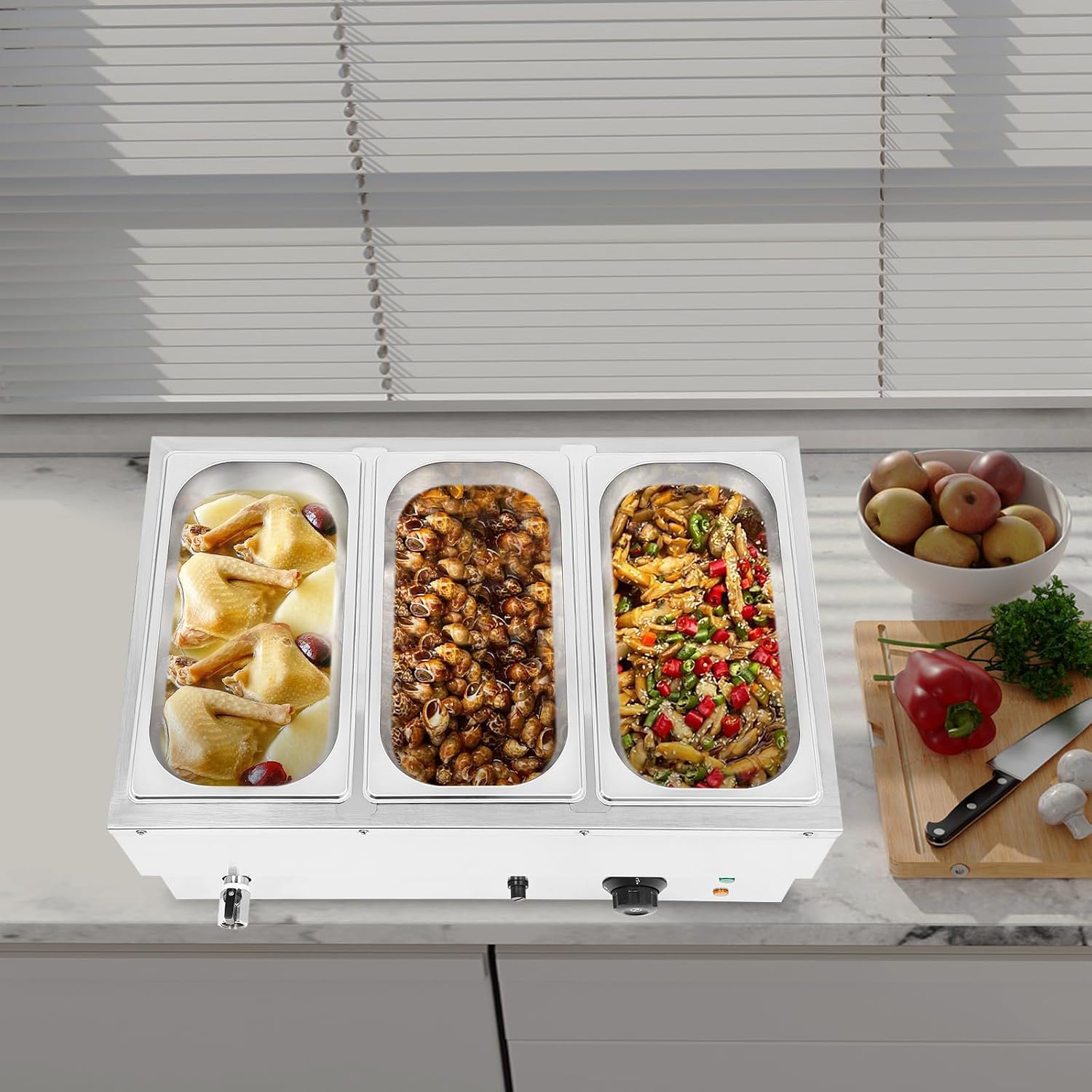Bain Marie Speisenwärmer, 3pan Edelstahl Buffetwärmer, Temperaturregelung 30-110°c, Buffetbehälter Buffet-wasserbad Für Partys, Catering Und Restaurants