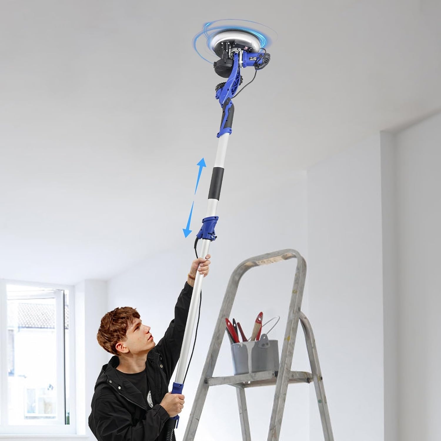 Wandschleifer Deckenschleifer Trockenbauschleifer Elektroschleifer Schleifgerät Schleifmaschine Renovierungswerkzeug Mit Led Licht 750w Leistung 6 Geschwindigkeiten 255mm Schleifscheibe (blau)