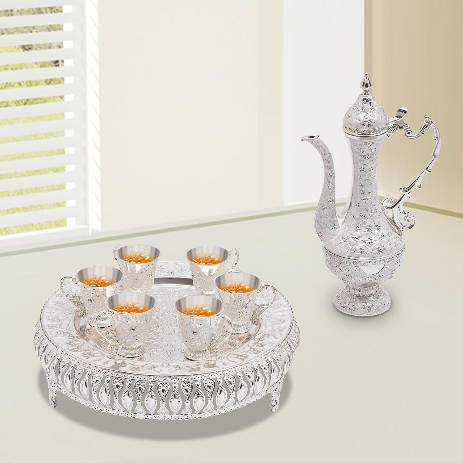 Elegantes Teeset Im Europäischen Stil, Teeservice-set Für 6 Tassen, Ideal Für Zuhause, Restaurants Und Unternehmen (silberweiß)