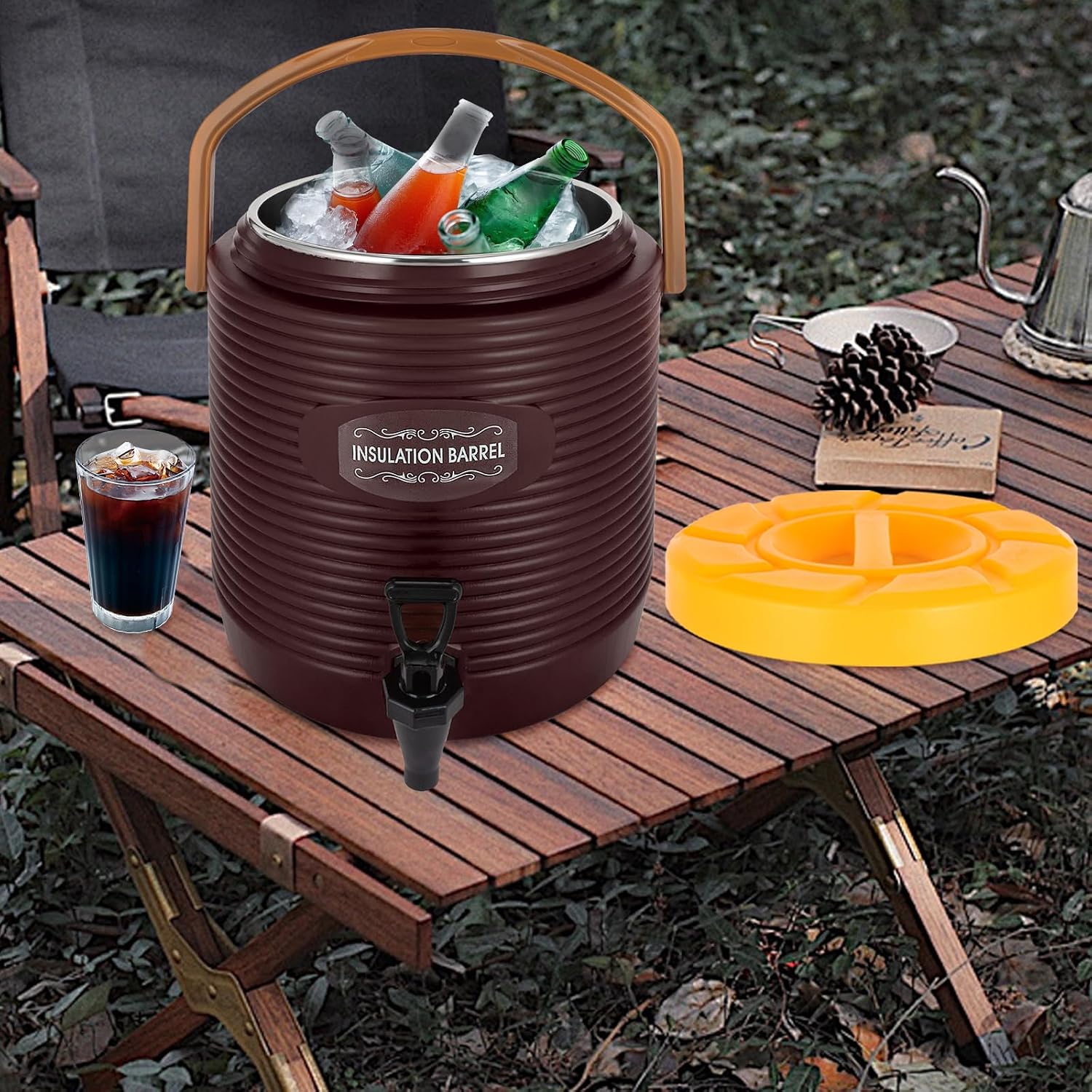Warm Und Kaltes Trinkwasser, 3,4 Gal Isolierer Mit Wasserhahn, Edelstahlfass Für Warme Und Kalte Getränke, Heißwasser Kaffee Tee Schokolade Milch Isolierbehälter (braun)