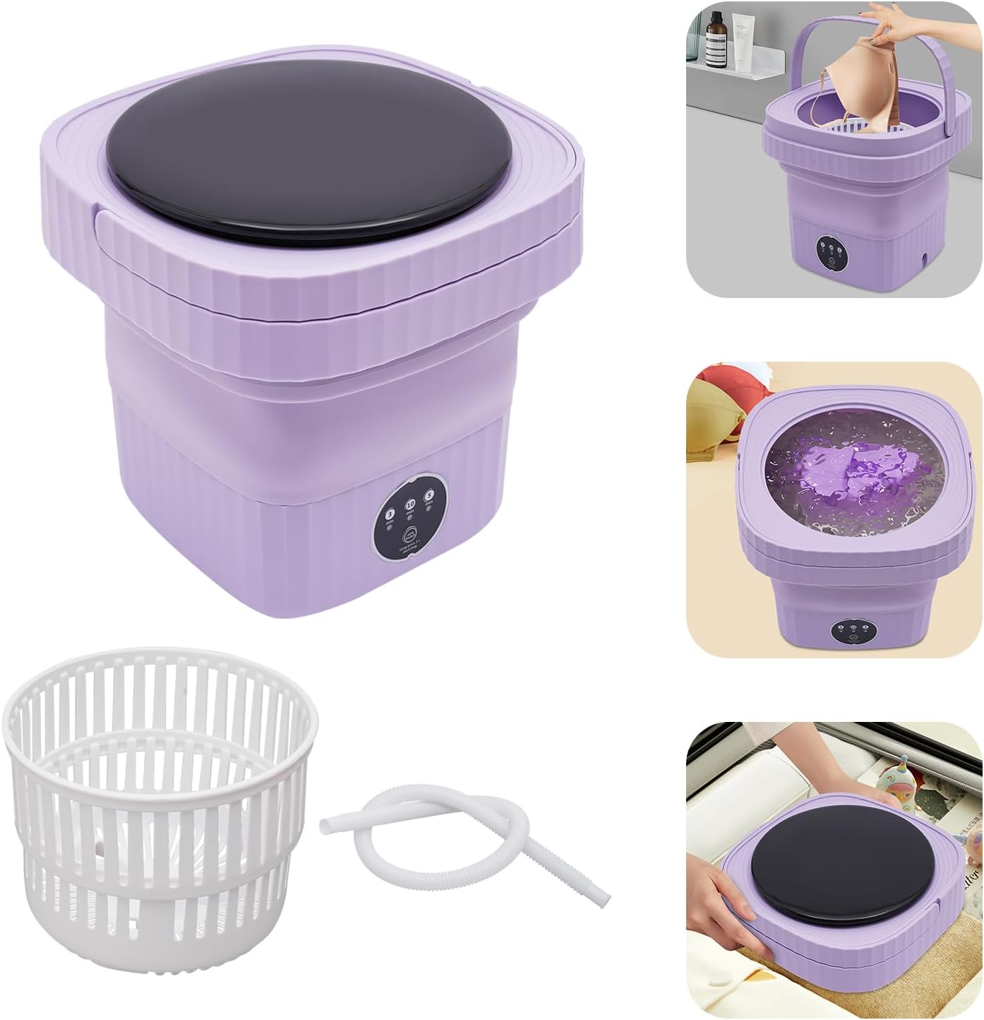 6l Mini-waschmaschine, 40w 36db, Klappbare Haushalts-tragbare Waschmaschine, Unterwäsche Socken Babybekleidung Handtücher Handschuhe (lila)