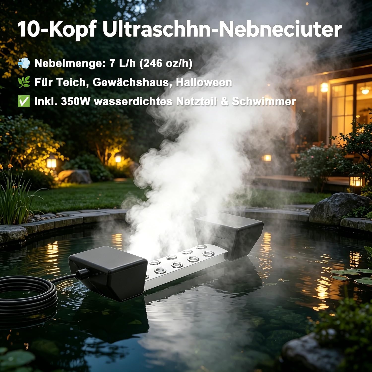 Professioneller 10-köpfiger Ultraschallnebulizer, 350w Industrienebelgenerator, 7l/h Nebelvolumen Für Garten/teich/aktivitäten, Hotels Und Gewächshäuser