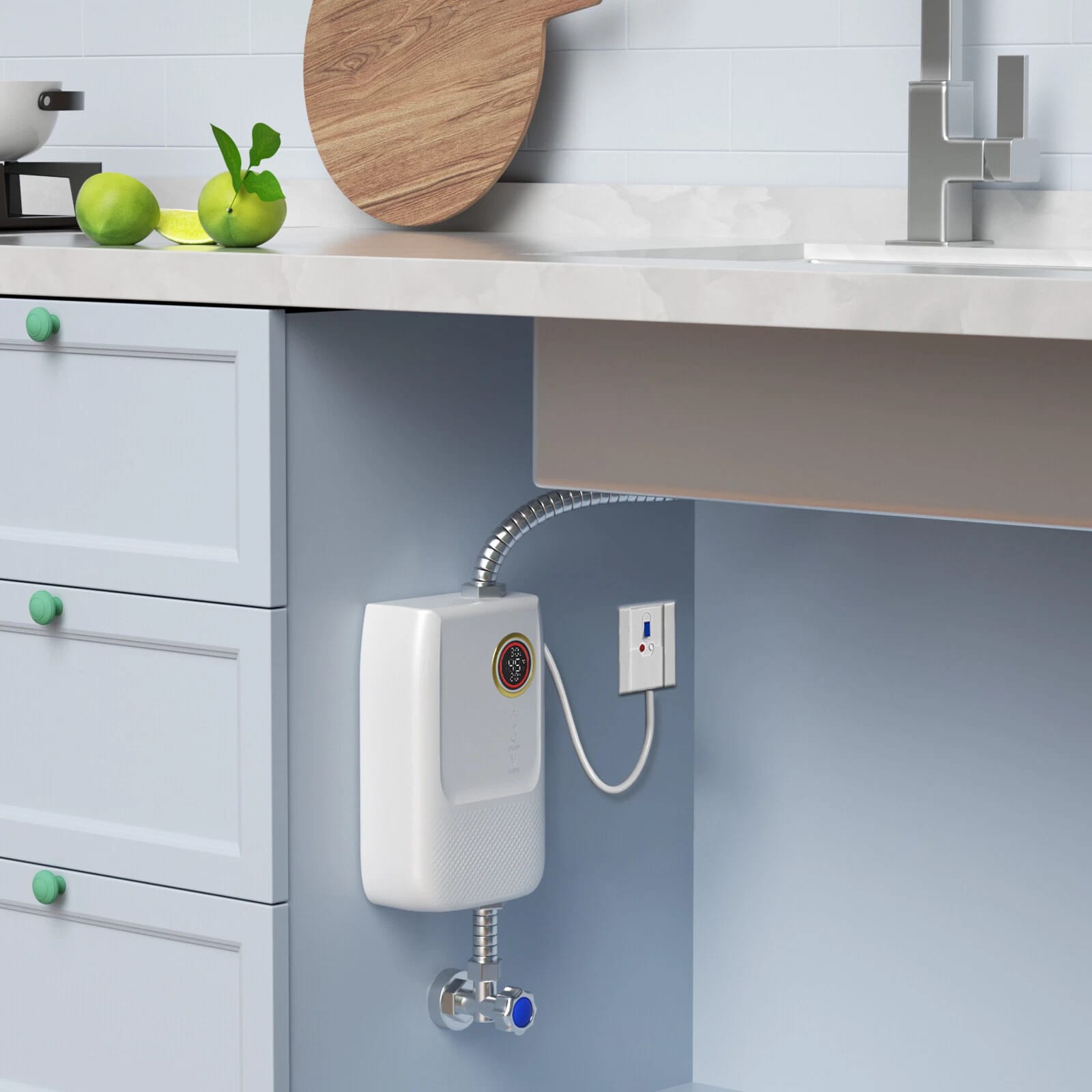 5500w Elektrischer Mini-wasserheizer 30 55 ° C, Kleiner Sofortiger Elektrischer Wasserheizer, Ipx4 Wasserdicht, Leckageschutz, Trockenbrennschutz