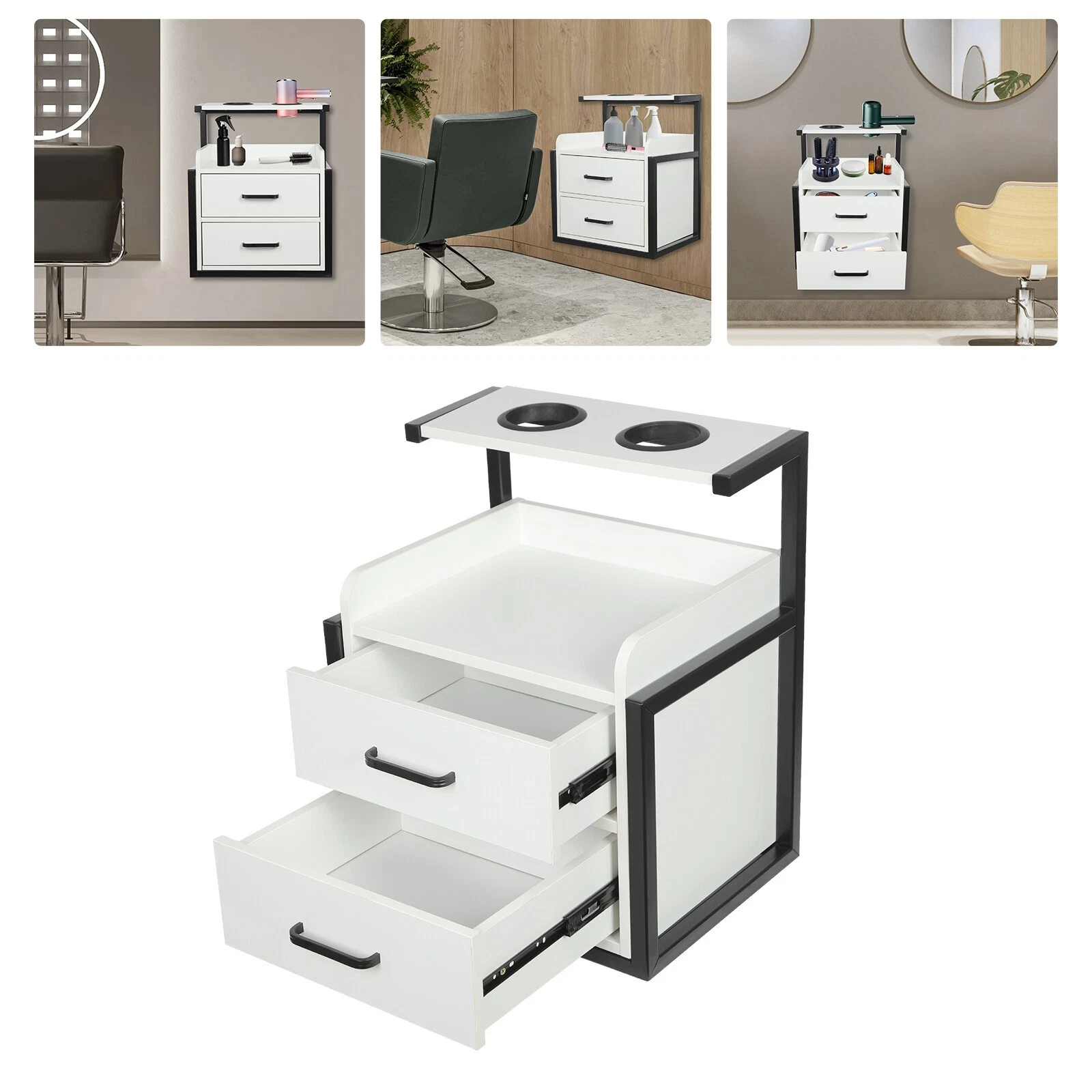 Wandschrank Für Friseur Mit 2 Schubladen, Haartrocknerhalter Für Spa, Friseur, 403048 Cm