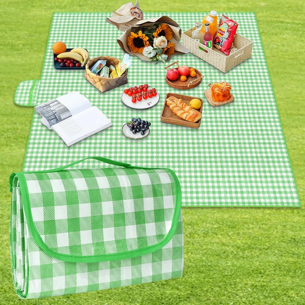 Picknickdecke (200x200cm), Picknicktischdecke, Strandmatte, Wasserdicht, Faltbar Mit Griff, Geeignet Für Gärten, Esstische, Grillabende, Wandern, Reisen, Grüne Strandmatte.