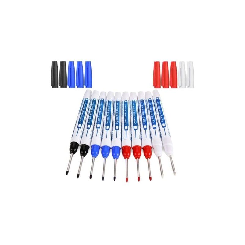 Marqueurs Trou Profond, 10pcs Marqueur Charpentier, Stylo Marqueur Indélébile À Pointe Longue De 30 Mm, Marqueur De Precision Chantier (noir Bleu Rouge Blanc)