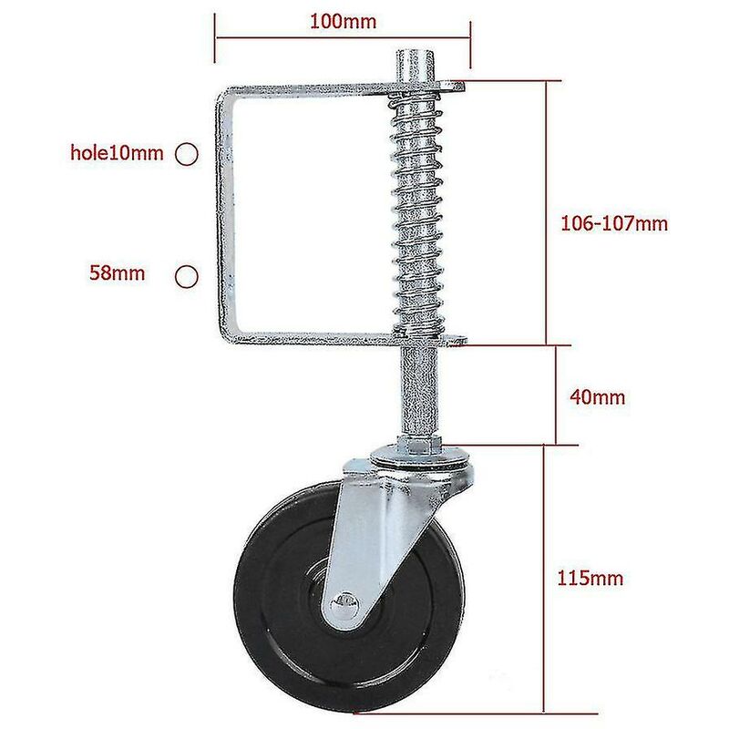 Crea 4 Inch Rubber Gate Wheel Spring Loaded Swivel Caster Heavy Duty 220lbs Load Capacity--