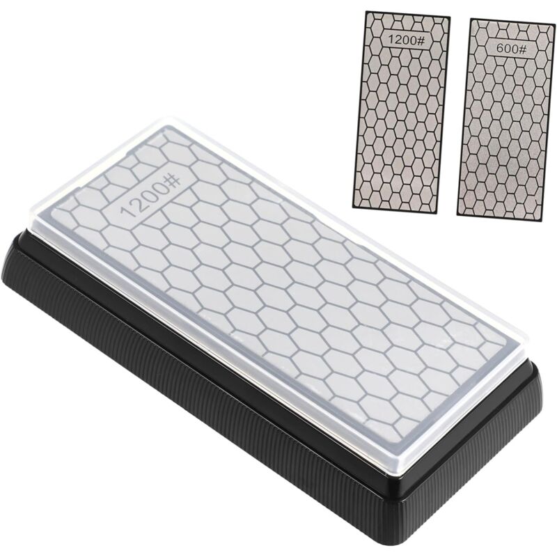 Diamant Double Face Pierre Aiguiser (grain 600/1200, 185x92x40mm ), Aiguiseur Couteaux Pierre Aiguiser D'Abeille Avec Base Antidérapante Couteaux Ciseaux Outil D'Affûtage Cuisine D'Extérieur