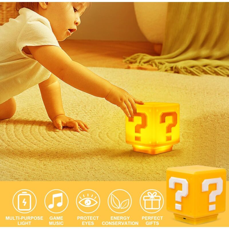 Veilleuse Bluetooth 3d, Point D'Interrogation Stéréo, Led, Son Original, Usb, Bloc De Construction Carré, Interrupteur Tactile, Lampe De Chevet, Jouet Rétro Pour Enfants, Cadeau Décoratif