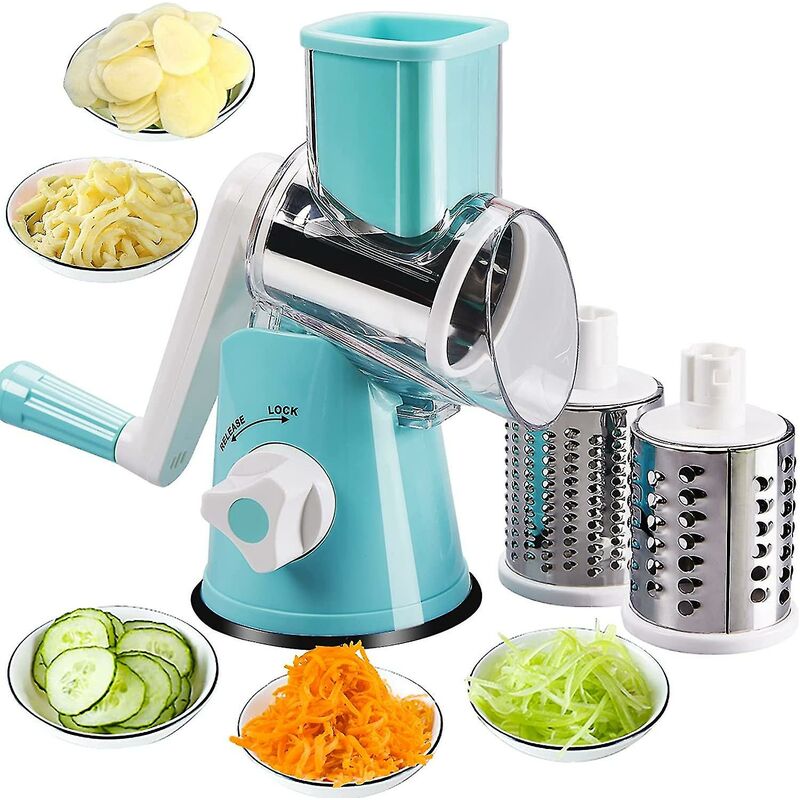 Crea Rotary Hand Vegetable Grater,multi-function Drum Grater,with 3 Stainless Steel Blades(blue)