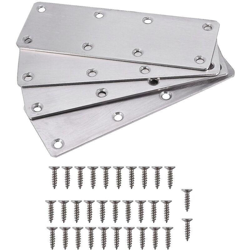 Crea 4 Pcs Straight Bracket Flat Mending Plate Stainless Steel Brace With Screws For Furniture Wooden Do